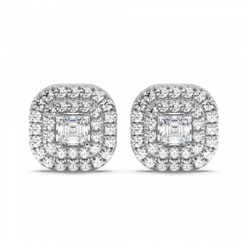 Cercei cu diamant Princess central fiecare de 0.27 ct si diamante laterale de 0.80 ct