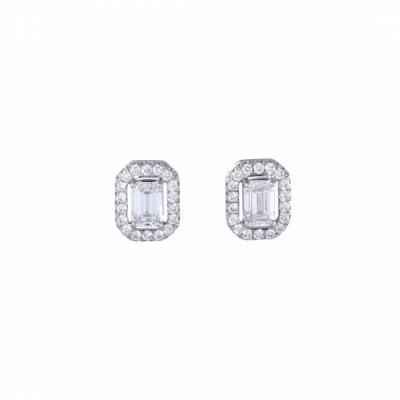 Cercei cu Diamante Bagheta de 0.20 ct si diamante rotunde de 0.10 ct