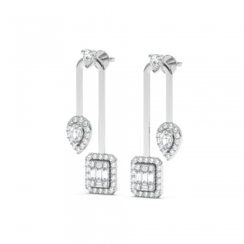 Cercei cu diamante Pear Cut de 0.30ct, diamante baget de 0.23ct si diamante rotunde de 0.80ct