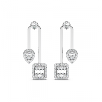 Cercei cu diamante Pear Cut de 0.30ct, diamante baget de 0.23ct si diamante rotunde de 0.80ct