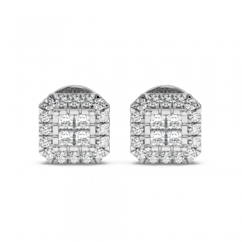 Cercei cu Diamante Princess de 0.21 ct si diamante rotunde de 0.16 ct