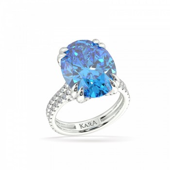 Inel cu Blue Topaz central de 8.69 ct si diamante de 1.04 ct