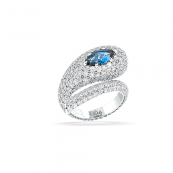 Inel Snake cu Blue Topaz central Marquise Cut 0.82ct si diamante de 2.68ct