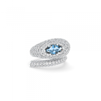 Inel Snake cu Blue Topaz central Marquise Cut 0.82ct si diamante de 2.68ct