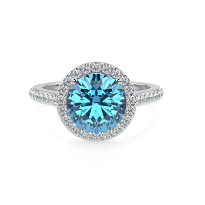 Inel cu Blue Topaz de 0.54 ct si diamante laterale de 0.30 ct