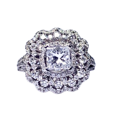 Inel cu Diamant central-princess de 0.71 ct si diamante laterale rotunde de 0.75 ct