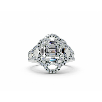 Inel cu diamante Baget de 0.13ct, Marquise Cut de 0.18ct si diamante rotunde de 0.50