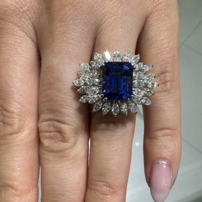 Inel cu Diamante de 0.25 ct, Diamante Marquise de 2.71 ct si Tanzanite de 6.32 ct