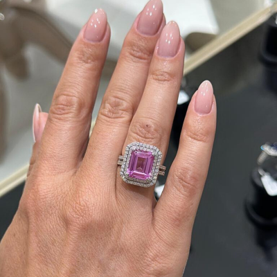 Inel Badiu cu diamante de 0.66 ct si Pink Topaz de 5.53 ct