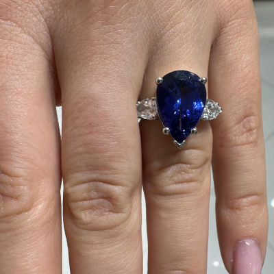 Inel cu Diamante de 1.17 ct, Diamante Princess de 1.01 ct si Tanzanite de 6.24 ct