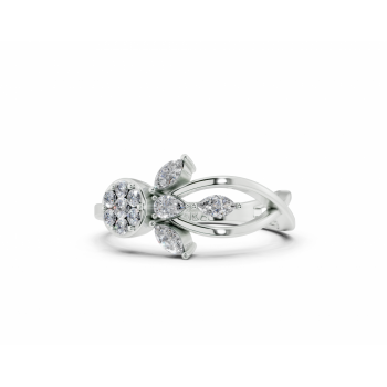 Inel cu diamante Marquise Cut de 0.11ct, diamante Pear Cut de 0.11ct si diamante rotunde de 0.05ct