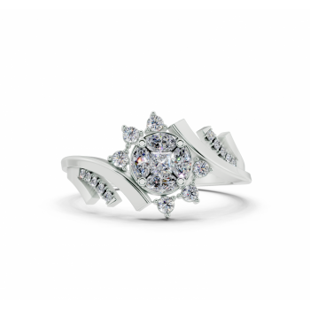 Inel cu diamante Marquise Cut de 0.13 ct, diamante Princess Cut de 0.06 ct si diamante rotunde de 0.11 ct