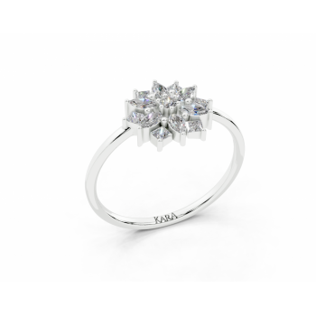 Inel cu diamante Marquise Cut de 0.13ct, diamante Princess Cut de 0.13ct si un diamant rotund de 0.01ct