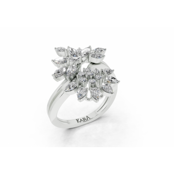 Inel cu diamante Marquise Cut de 0.52ct, diamante Pear Cut de 0.31ct si diamante rotunde de 0.11ct