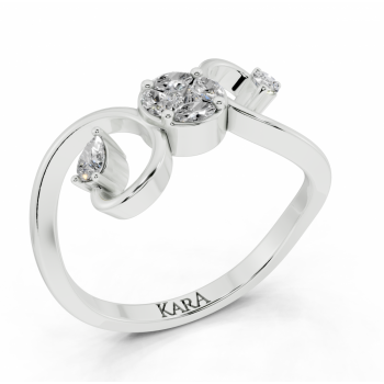 Inel cu diamante Pear cut de 0,10 ct , Marquise Cut de 0.10 ct, diamante Princess Cut de 0.04 ct 