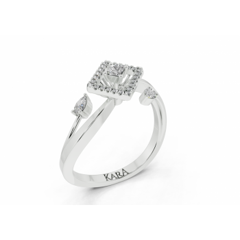 Inel cu diamante Pear Cut de 0.10ct, diamante Princess Cut de 0.06ct si diamante rotunde de 0.05ct