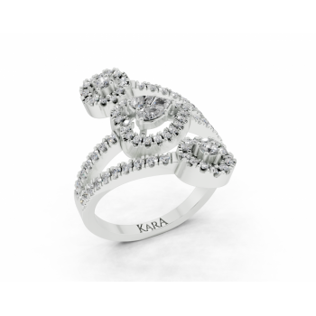 Inel cu diamante Pear Cut de 0.10ct, un diamant Princess Cut de 0.05ct si diamante rotunde de 0.51ct