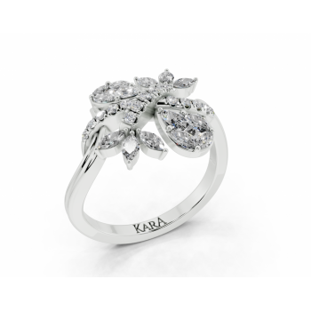 Inel cu diamante Pear cut de 0,11 ct , Marquise Cut de 0.29 ct, diamante Princess Cut de 0.05 ct si diamante rotunde de 0.14 ct