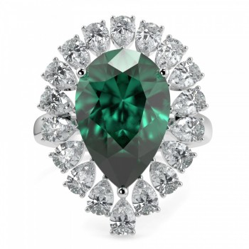 Inel cu Diamante Pear de 1.95 ct si Smarald de 6.07 ct