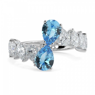 Inel cu Diamante Pear de 1.99 ct si Blue Topaz de 1,82 ct