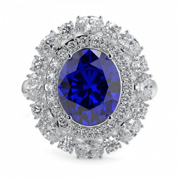 Inel cu diamante rotunde de 0.69 ct , diamante ovale de 0.75 ct si Tanzanite de 3.37 ct