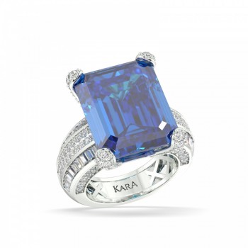 Inel cu Diamante Rotunde de 1.36 ct, Diamante Baget de 0.94 ct, si London blue Topaz de 20.5 ct