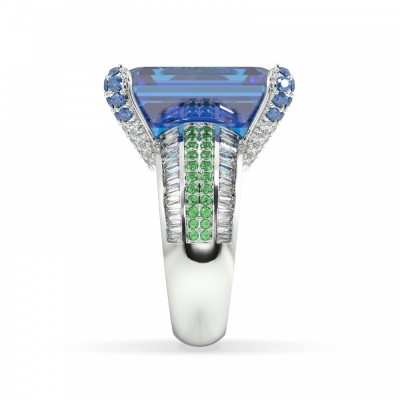 Inel cu Diamante Rotunde de 1.38 ct, Diamante Baget de 0.94 ct si London Blue Topaz de 20.5 ct