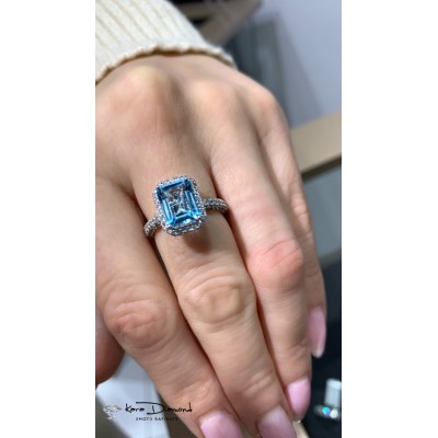 Inel cu Diamante de 0.43 ct si Blue Topaz de 2.87 ct