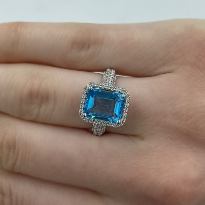 Inel cu Diamante de 0.43 ct si Blue Topaz de 2.87 ct