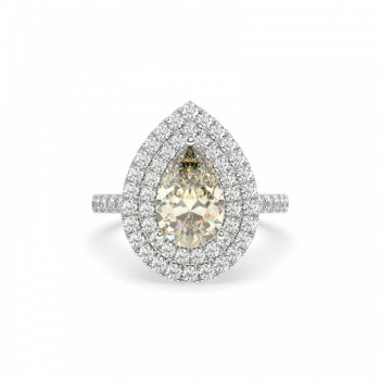 Inel cu Fancy Yellow Brownish Pear Cut central de 2.01 ct si Diamante laterale de 0.79 ct