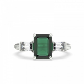 Inel cu Smarald Central de 6.97ct si doua Diamante Emerald Cut de 0.50ct