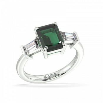 Inel cu Smarald Central de 6.97ct si doua Diamante Emerald Cut de 0.50ct