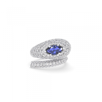 Inel Snake cu Tanzanite central Marquise Cut de 0.82ct si diamante de 2.68ct 