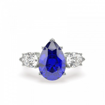 Inel cu Tanzanite Pear Cut Central de 5.35ct si Diamante Pear Cut de 1.00ct