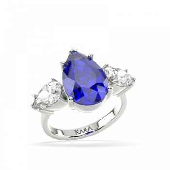 Inel cu Tanzanite Pear Cut Central de 5.35ct si Diamante Pear Cut de 1.00ct