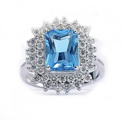 Inel cu Blue Topaz central de 2.68ct si diamante de 0.90 ct