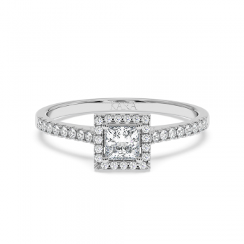 Inel de logodna cu Diamant Princess de 0.30 ct si diamante laterale de 0.17 ct