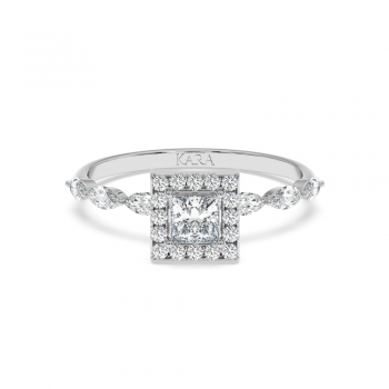 Inel de logodna cu Diamant Princess de 0.30 ct si diamante laterale Marquise de 0.21 ct si rotunde de 0.10 ct