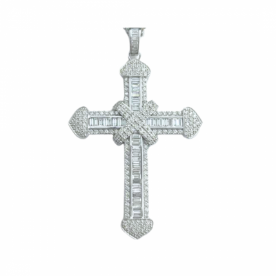 Pandantiv Cross cu Diamante bagheta 1.46 ct si diamante rotunde de 1.25 c