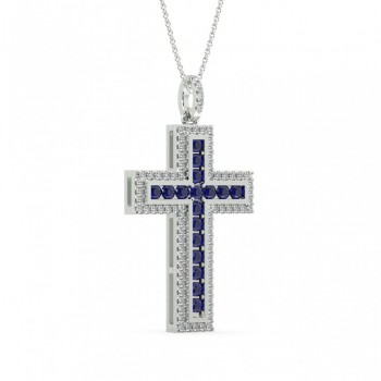 Pandantiv Cross cu diamante de 0.29 ct si safire de 0.44 ct