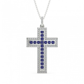 Pandantiv Cross cu diamante de 0.29 ct si safire de 0.44 ct