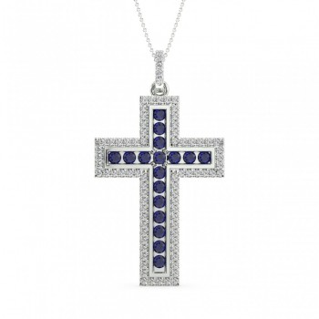 Pandantiv Cross cu diamante de 1.00 ct si safire de 1.55 ct