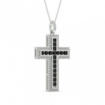 Pandantiv Cross cu diamante negre de 0.44 ct. si diamante albe de 0.29 ct