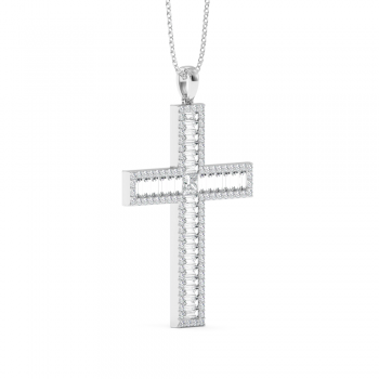 Pandantiv Cross cu Diamante Princess de 0.30 ct , diamante baget de  1.17 ct si diamante rotunde de 0.71 ct