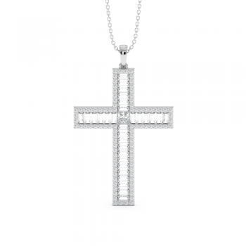 Pandantiv Cross cu Diamante Princess de 0.30 ct , diamante baget de  1.17 ct si diamante rotunde de 0.71 ct