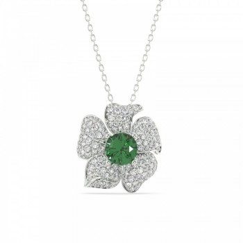 Pandantiv Royal Flower cu Diamante de 0.75 ct si Smarald de 1.00 ct