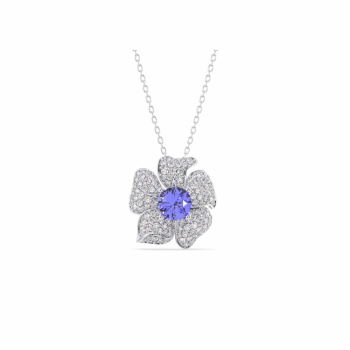 Pandantiv Royal Flower cu Diamante de 0.75 ct si Tanzanite de 1.00 ct