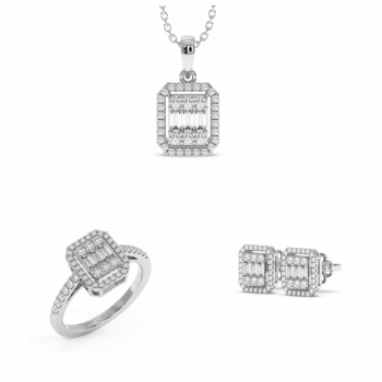 Set de Bijuterii cu Diamante Baget de 1.15 ct si diamante rotunde de 1.35 ct